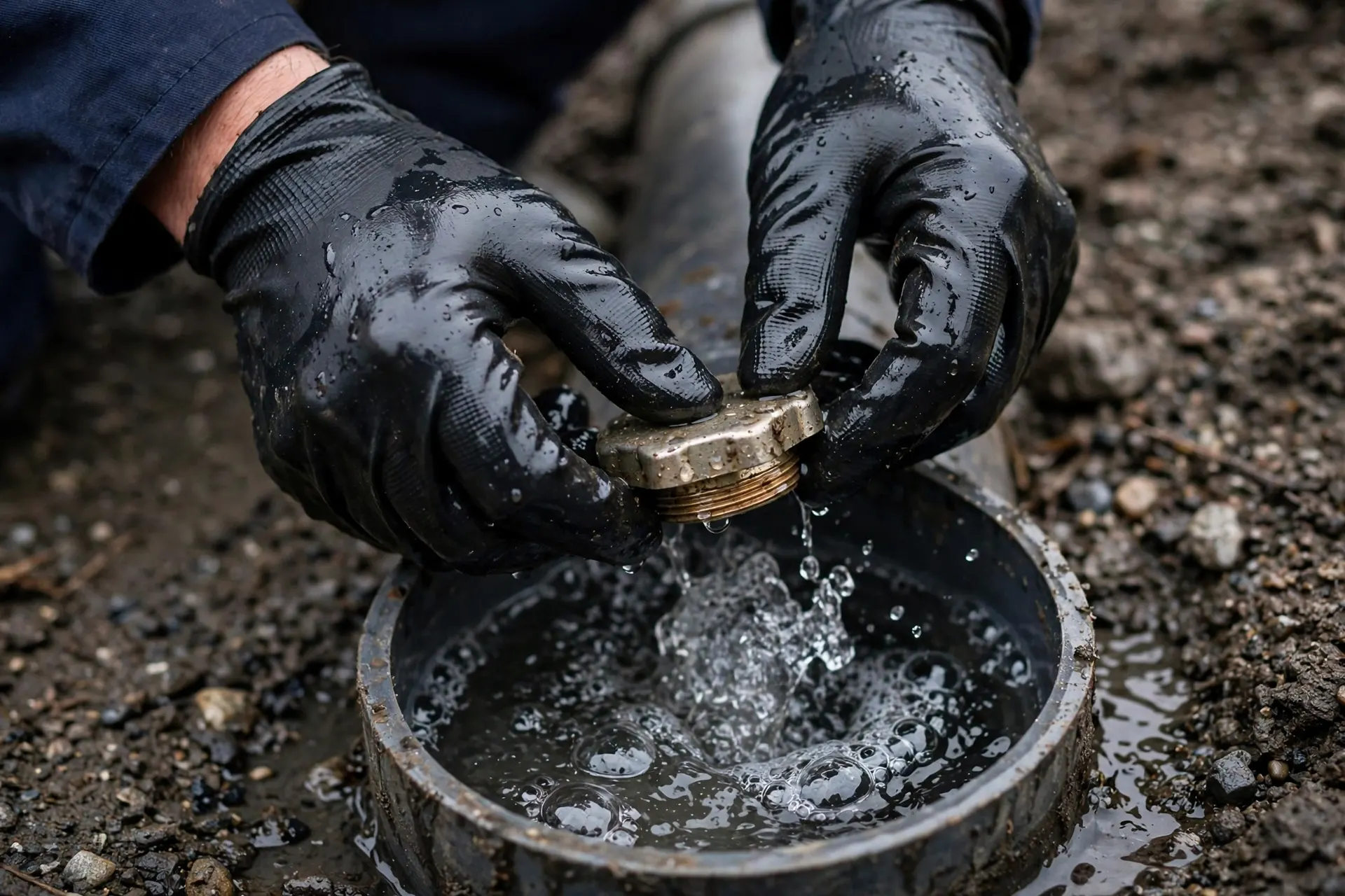 Opening a cleanout with water welling up