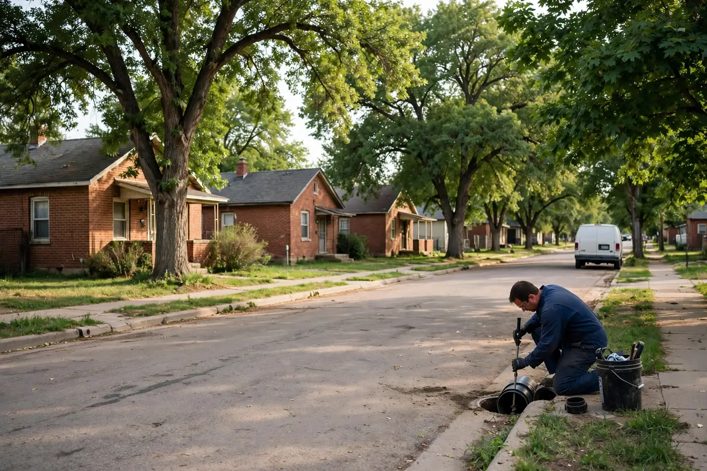 Worker at a cleanout on an older Sheridan street
